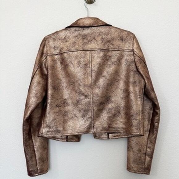 Anthropologie Metallic Bronze Gold Moto Jacket Faux Leather Biker Medium - Picture 6 of 6